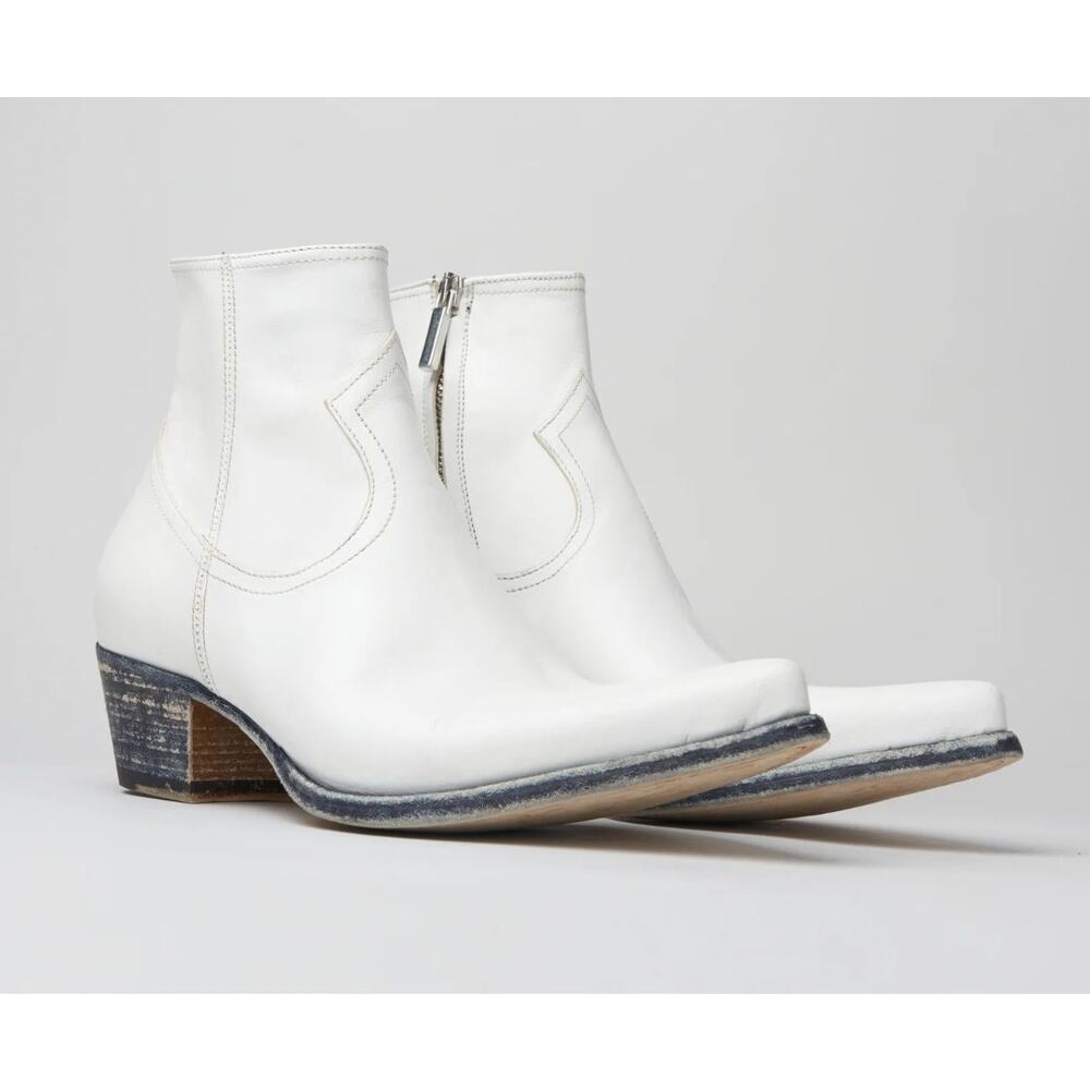 Alessandro Vasini Clint Ankle Boot Distressed White Vacchetta Leather 5 US NIB